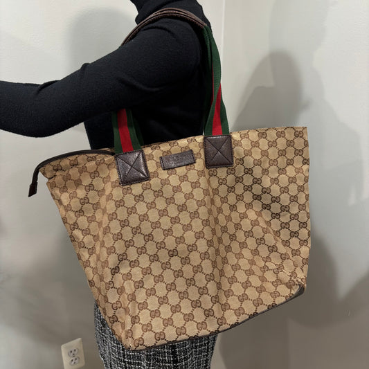 8881 GUCCI Brown Canvas Web Tote
