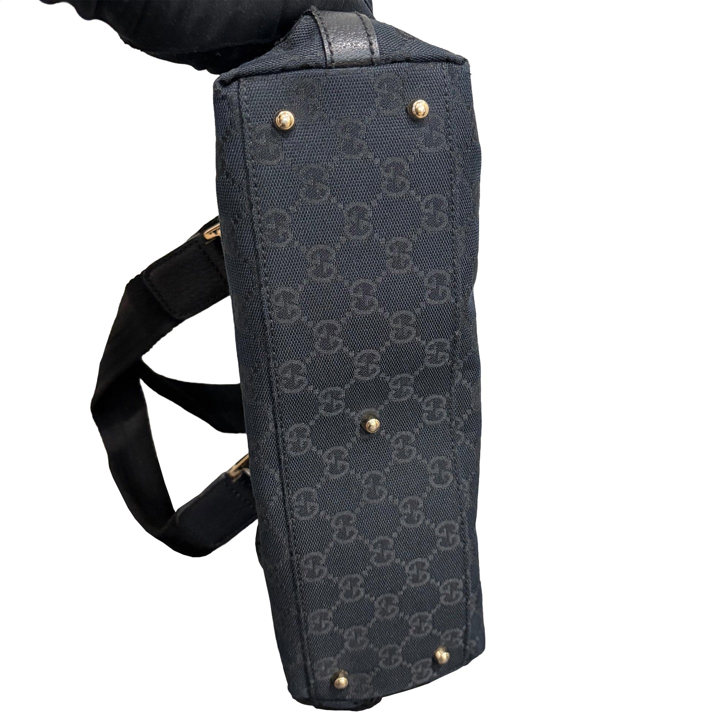 #8226 GUCCI Black GG Canvas Horsebit Bag