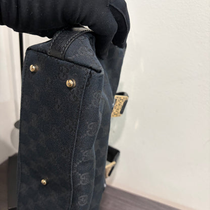 #8226 GUCCI Black GG Canvas Horsebit Bag