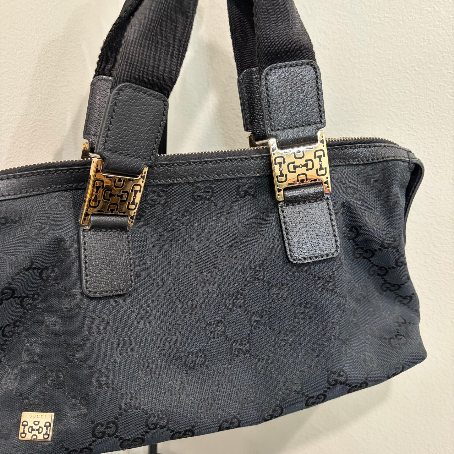 #8226 GUCCI Black GG Canvas Horsebit Bag