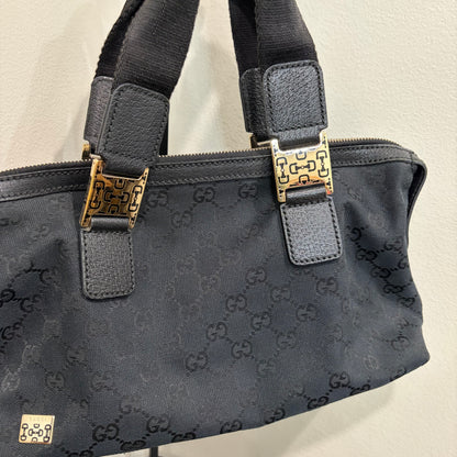#8226 GUCCI Black GG Canvas Horsebit Bag