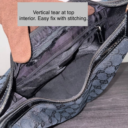 #9109 GUCCI Black GG Canvas & Patent Leather Shoulder Bag