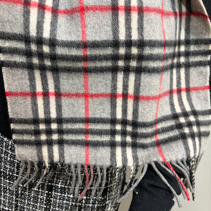 #8269 Vintage BURBERRY Gray Check 100% Cashmere Scarf Stole