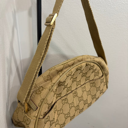#8208 GUCCI Brown/Green Canvas Shoulder Bag