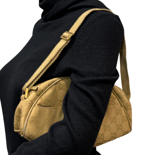 #8208 GUCCI Brown/Green Canvas Shoulder Bag