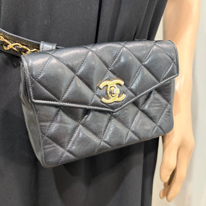 #1102 CHANEL Vintage Black Lambskin Belt Bag
