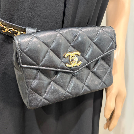 #1102 CHANEL Vintage Black Lambskin Belt Bag