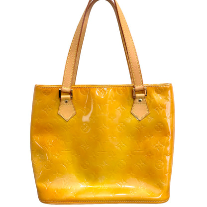 #1120 LOUIS VUITTON Jaune Passion Vernis Leather Houston Shoulder Tote (Cig Odor)