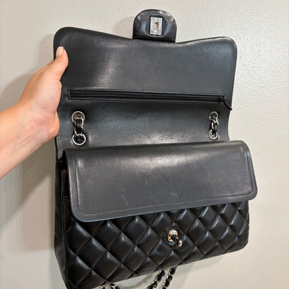 #1197 CHANEL Black Lambskin Classic Jumbo Double Flap Bag