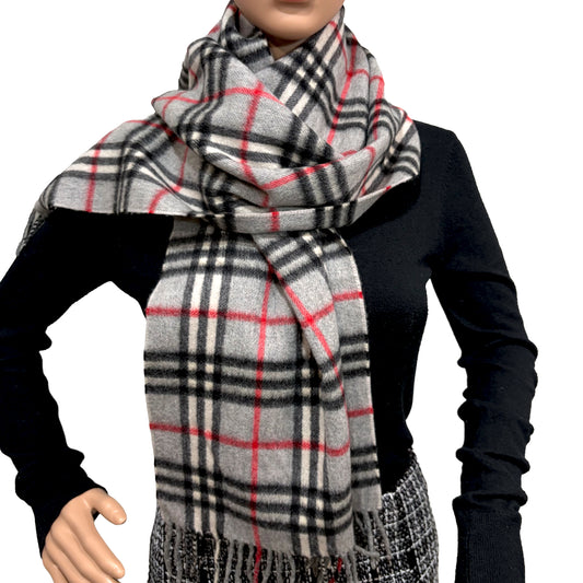 #8268 Vintage BURBERRY Gray Check 100% Cashmere Scarf Stole