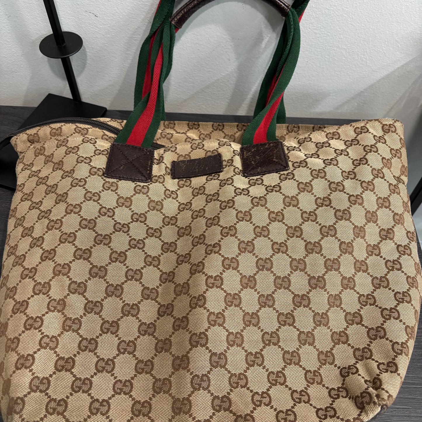 8881 GUCCI Brown Canvas Web Tote
