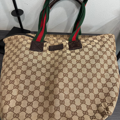 8881 GUCCI Brown Canvas Web Tote