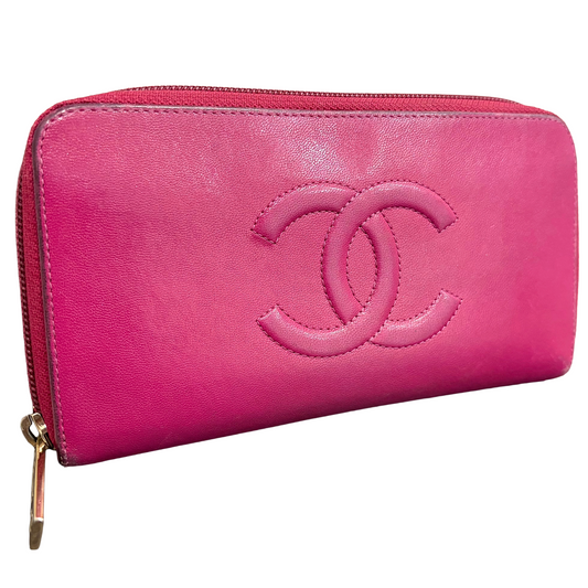 #1714 CHANEL Timeless CC Pink Lambskin Zip Wallet