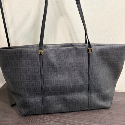#9107 FENDI Charcoal Zuchinno Coated Canvas and Leather Roll Tote