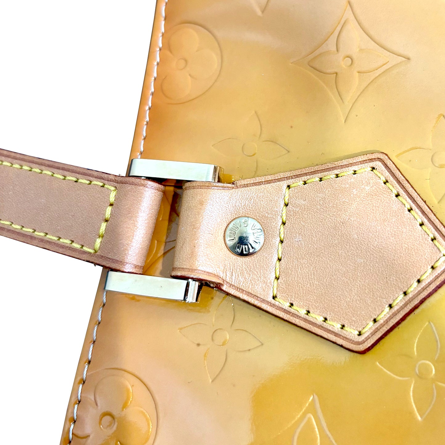 #1120 LOUIS VUITTON Jaune Passion Vernis Leather Houston Shoulder Tote (Cig Odor)