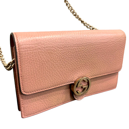#9106 GUCCI Interlocking G Pink Leather Wallet on Chain