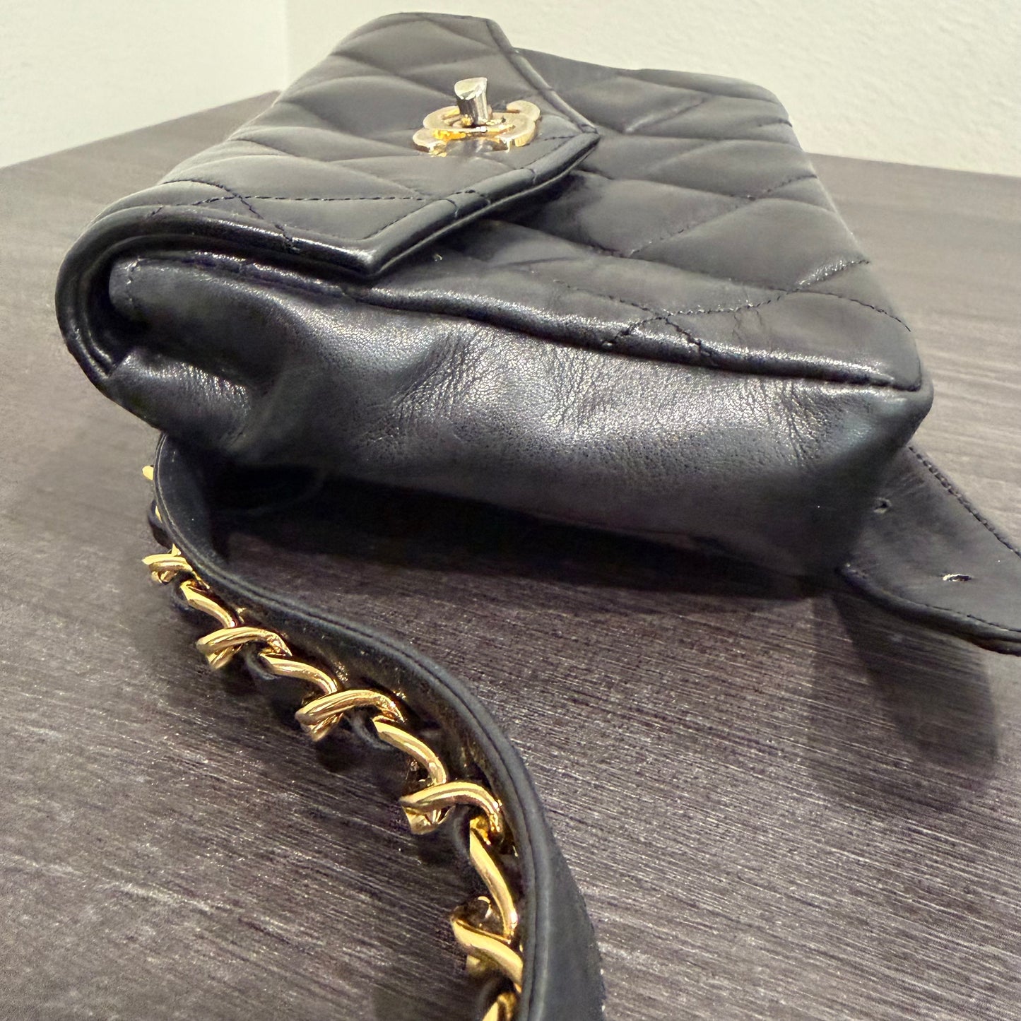 #1102 CHANEL Vintage Black Lambskin Belt Bag