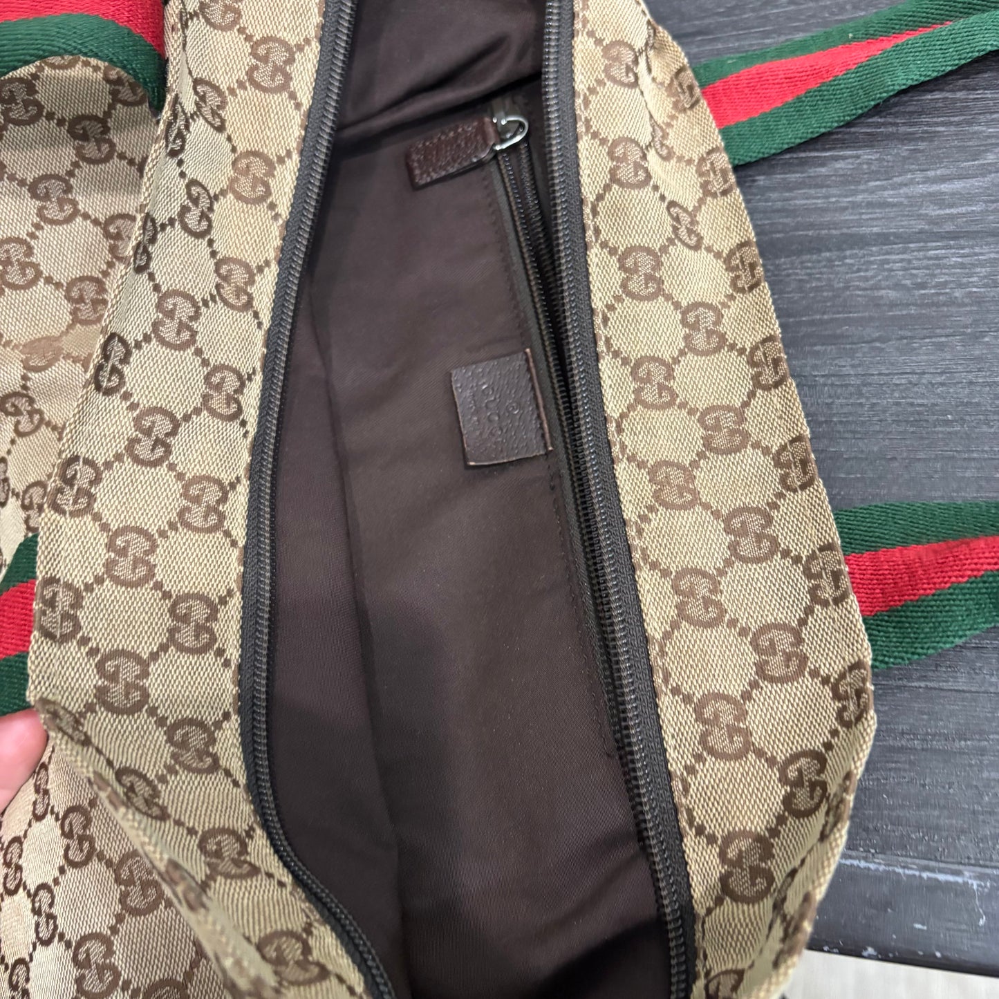 8881 GUCCI Brown Canvas Web Tote