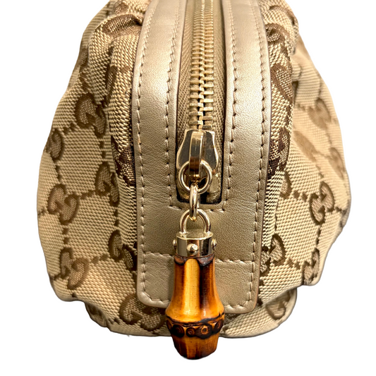 8830 GUCCI GG Canvas Cosmetic Pouch with Bamboo Accent