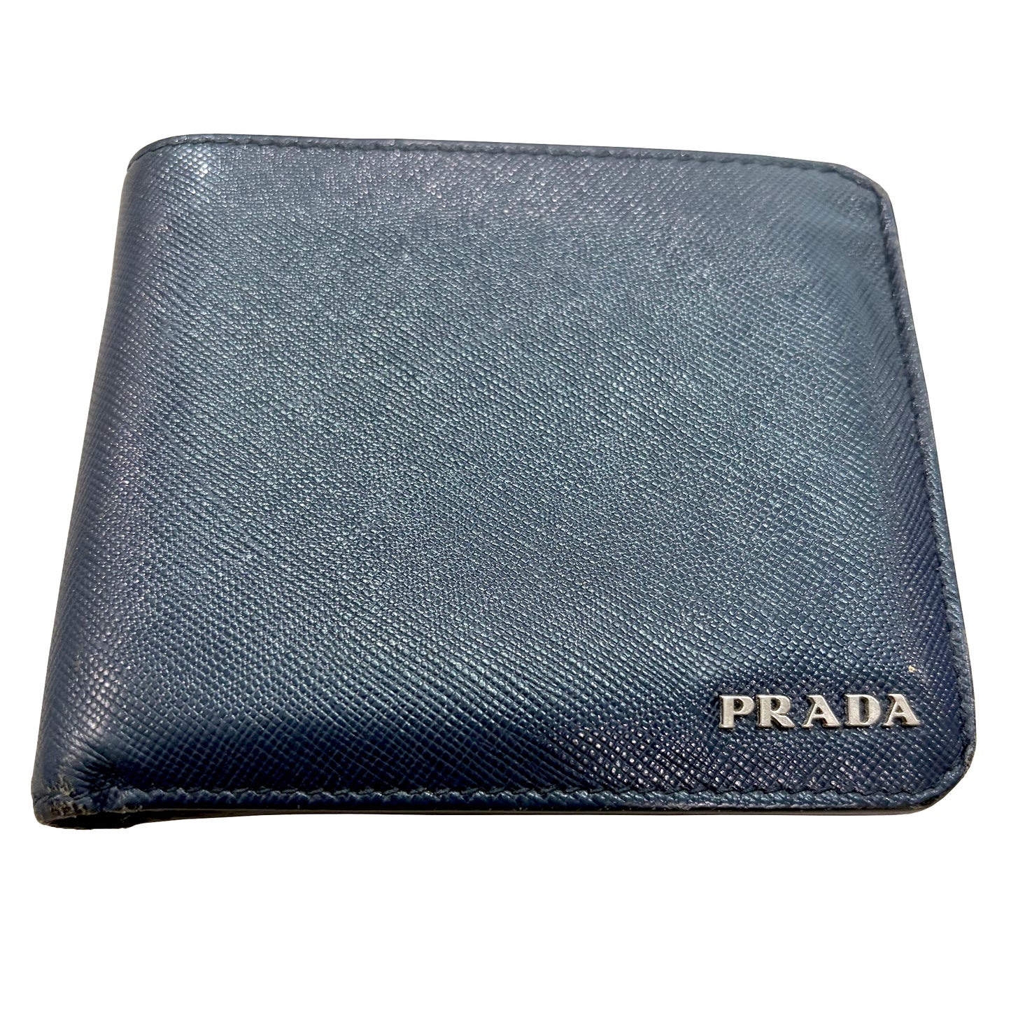 1215-11 PRADA Saffiano Leather Midnight Blue Bifold Wallet