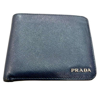 1215-11 PRADA Saffiano Leather Midnight Blue Bifold Wallet