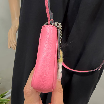 #1117 FENDI Fur-Trimmed Micro Leather Buggie Baguette Bag