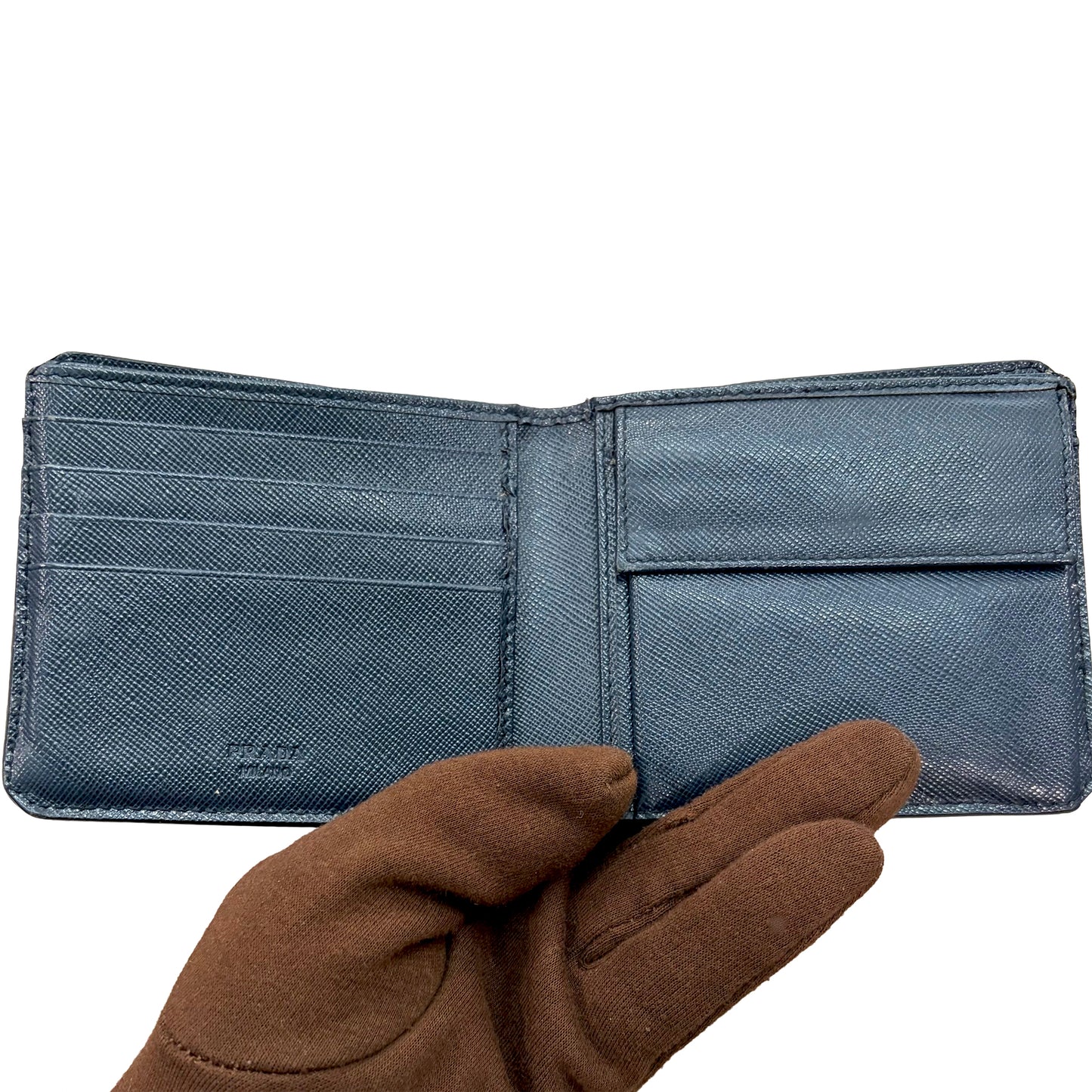 1215-11 PRADA Saffiano Leather Midnight Blue Bifold Wallet
