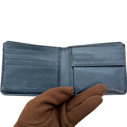 1215-11 PRADA Saffiano Leather Midnight Blue Bifold Wallet