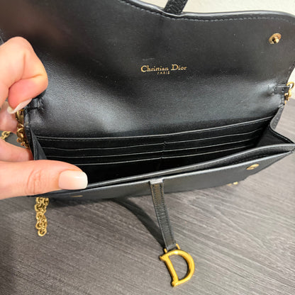 8903 DIOR Black Saddle Long Wallet with Chain MSRP $1,750