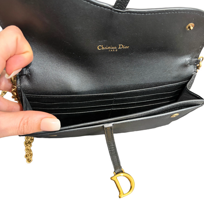 1129 DIOR Black Chèvre Leather Saddle Long Wallet with Chain