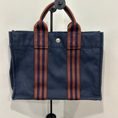 1068 HERMÈS Toile Fourre-Tout PM Tote Blue