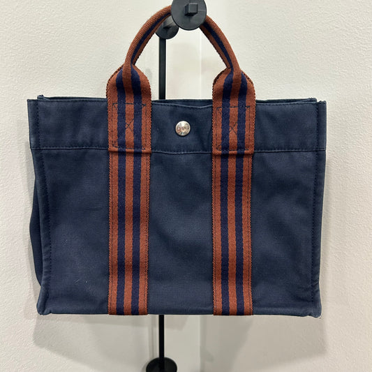 1068 HERMÈS Toile Fourre-Tout PM Tote Blue