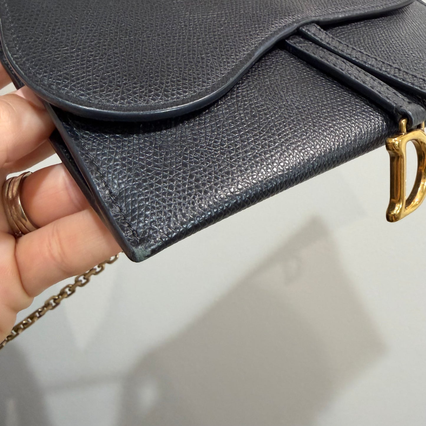 8903 DIOR Black Saddle Long Wallet with Chain MSRP $1,750