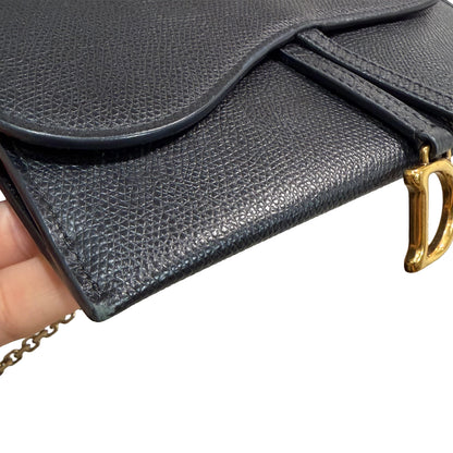1129 DIOR Black Chèvre Leather Saddle Long Wallet with Chain