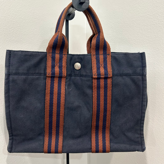 1069 HERMÈS Toile Fourre-Tout PM Tote Blue