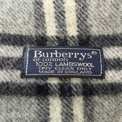 #8210  Vintage BURBERRYS Gray & Red Check 100% Lambswool Scarf Stole