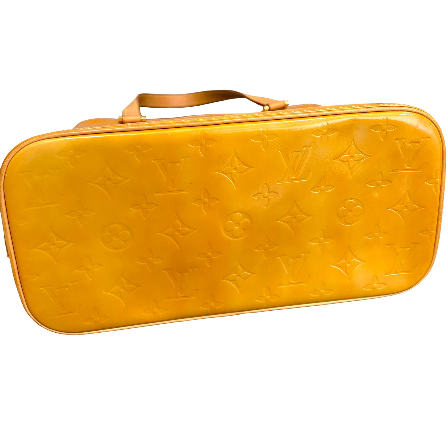 #1120 LOUIS VUITTON Jaune Passion Vernis Leather Houston Shoulder Tote (Cig Odor)