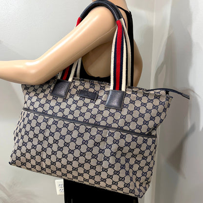 #3204 GUCCI Navy Canvas Large Tote