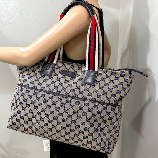 #3204 GUCCI Navy Canvas Large Tote