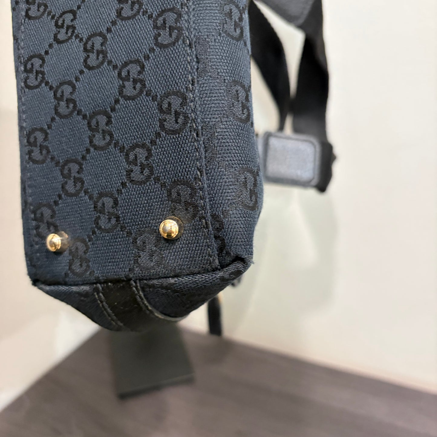 #8226 GUCCI Black GG Canvas Horsebit Bag