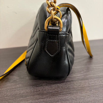 #1182 GUCCI GG Marmont Black Leather Matelassé Chevron Crossbody Bag