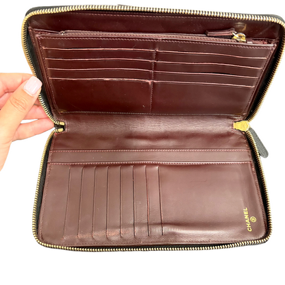 #3235 CHANEL Black Caviar Leather Matelasse Zip Wallet 2014-2015