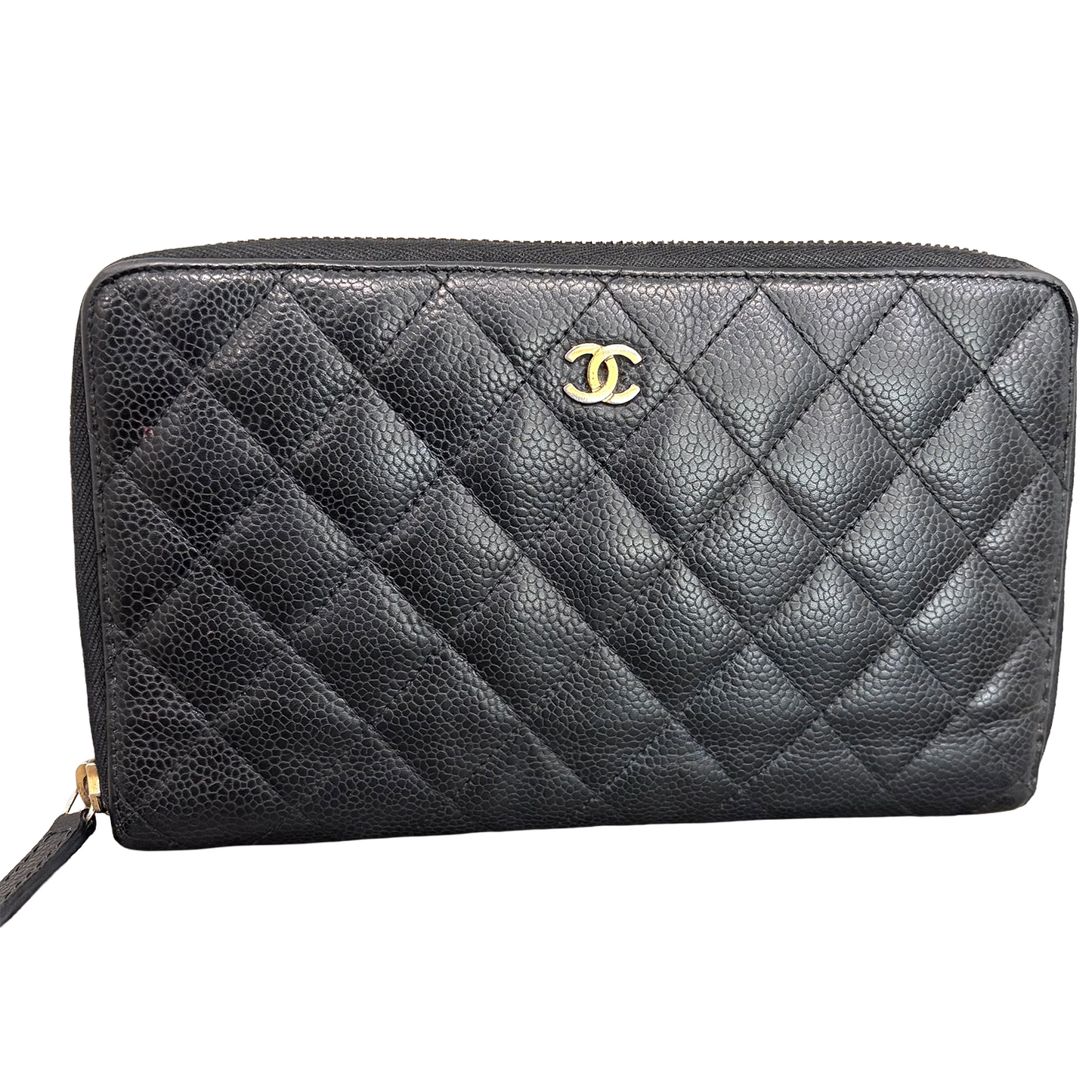 #3235 CHANEL Black Caviar Leather Matelasse Zip Wallet 2014-2015