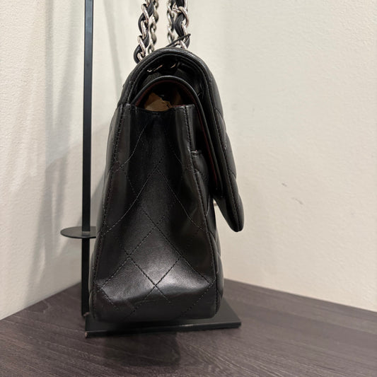#1197 CHANEL Black Lambskin Classic Jumbo Double Flap Bag
