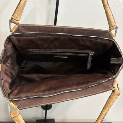 8853 PRADA Brown Canvas and Ostrich Handbag