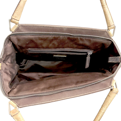 8853 PRADA Brown Canvas and Ostrich Handbag