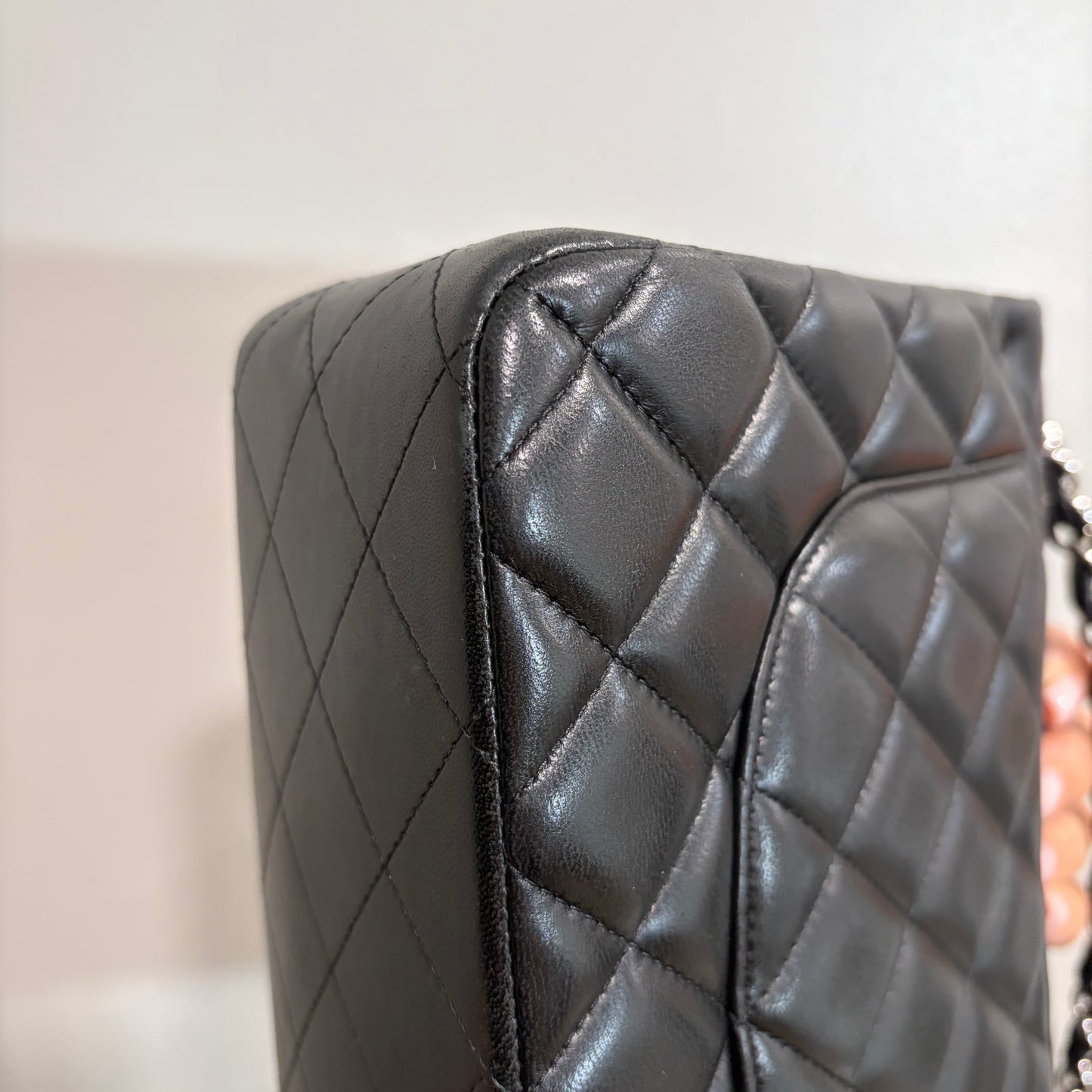 #1197 CHANEL Black Lambskin Classic Jumbo Double Flap Bag