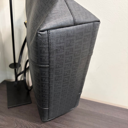 #9107 FENDI Charcoal Zuchinno Coated Canvas and Leather Roll Tote