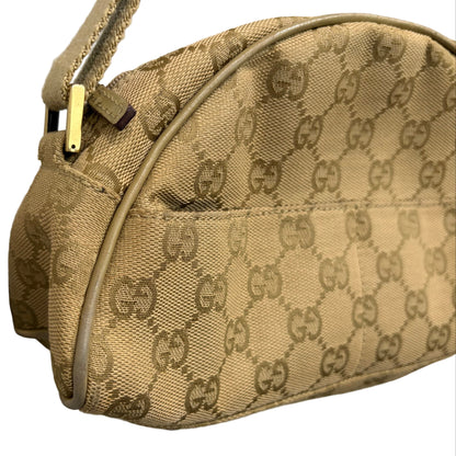 #8208 GUCCI Brown/Green Canvas Shoulder Bag