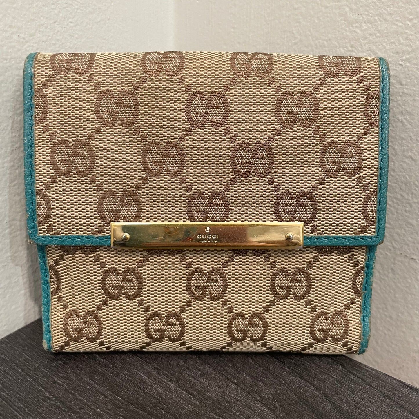 #180 GUCCI Blue GG Canvas Compact Wallet